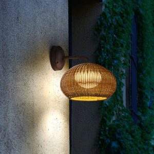 TY408 Ritta Farmhouse Metal/Rattan Outdoor Wall Lamp, Log Color