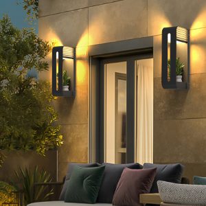TY410 Rectangular Metal/Acrylic Solar Outdoor Plants Pot Holder Wall Lamp, Black